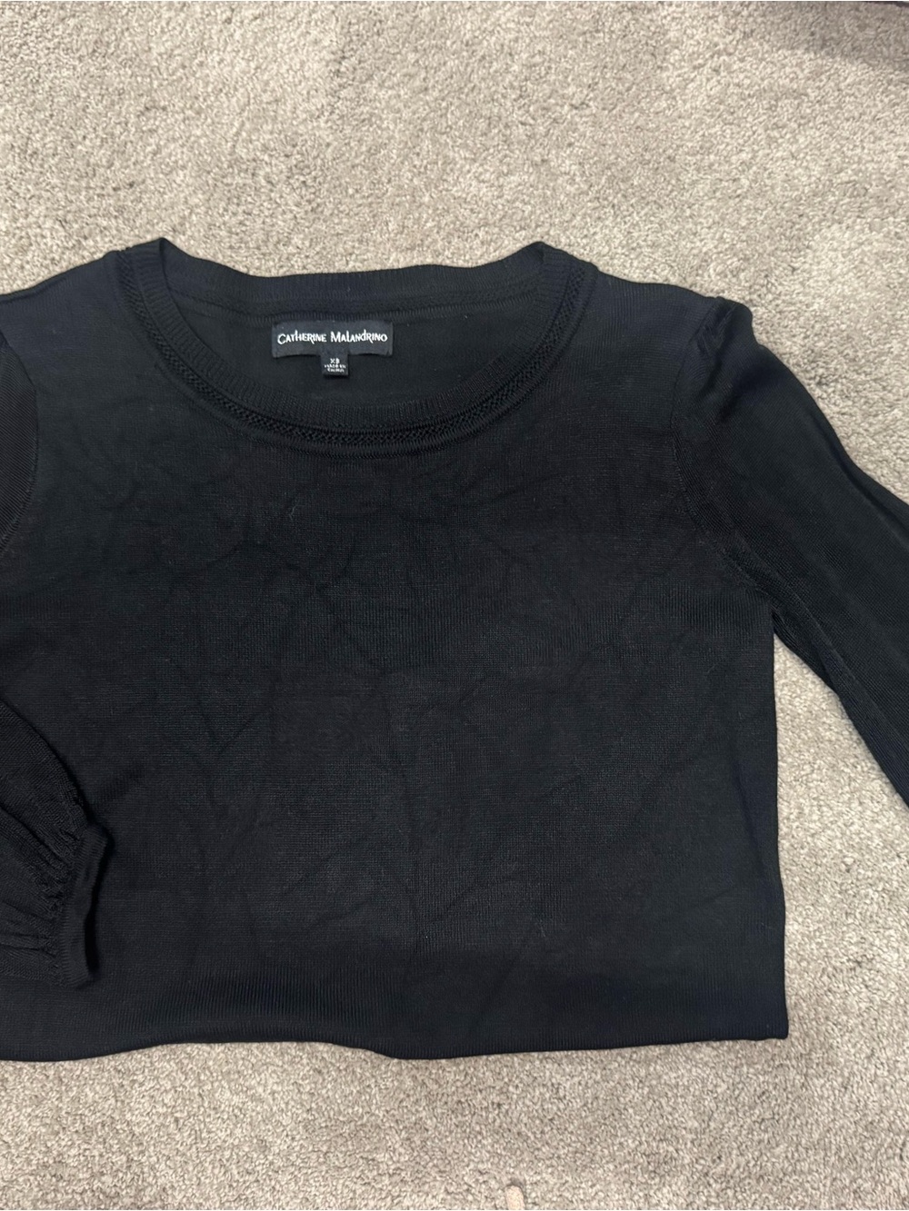 Catherine Malandrino Black Long-Sleeve Crewneck Knit Top